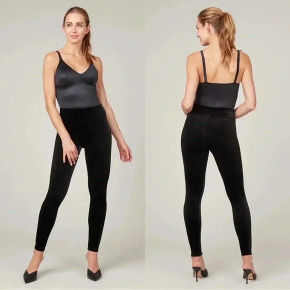 Spanx Tight Legging Pant High Rise Velvet Velour Black Pull-On Full Length XL - Picture 2 of 14